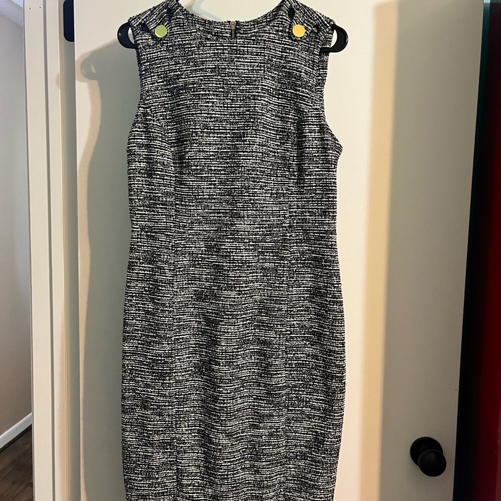 Calvin Klein sleeveless dress, black and white with gold buttons.  Size 10. - Picture 2 of 6